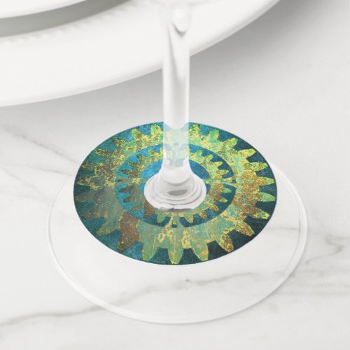 Steampunk Verdigris Rusty Cogwheel Wine Glass Tag