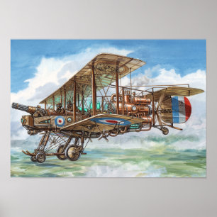 Steampunk Vickers Biplane Flying Machine Poster