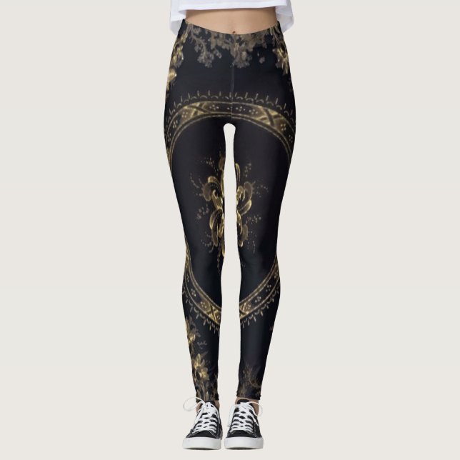 Steampunk Victoria Blue/Black Leggings (Front)