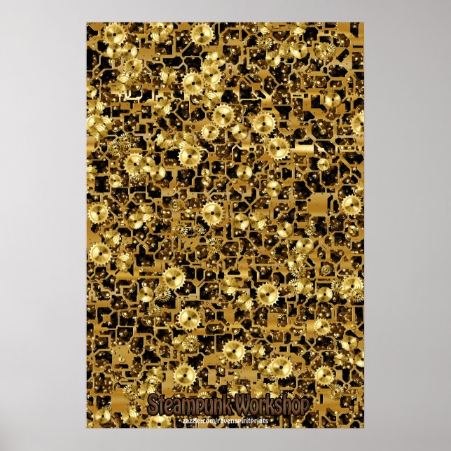 Steampunk Victorian Brass Cogs & Gears Art Poster (Front)