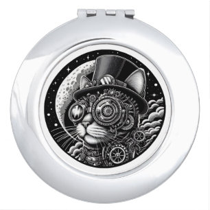 Steampunk Victorian Cat Compact Mirror