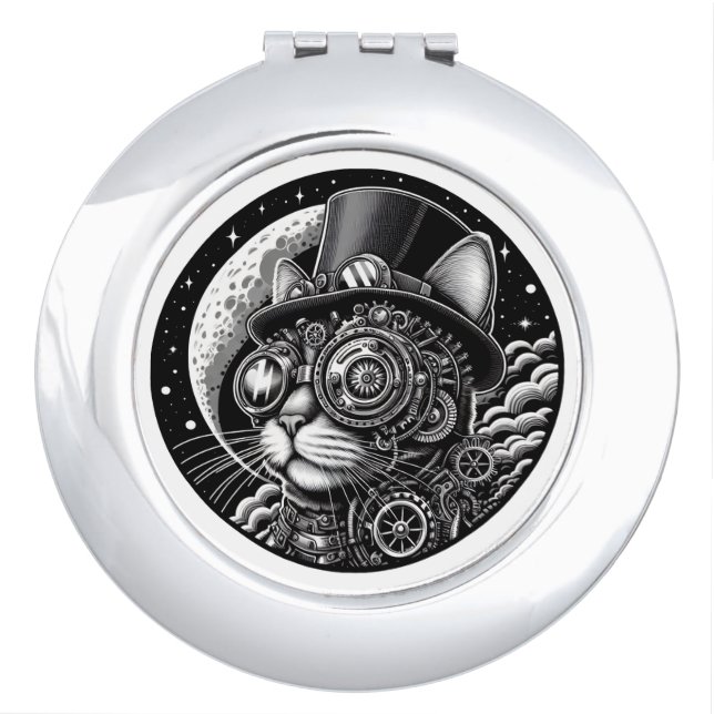 Steampunk Victorian Cat Compact Mirror (Front)