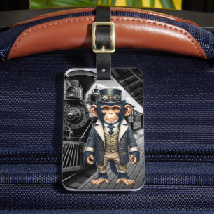 Steampunk Victorian Chimpanzee World Traveler Luggage Tag