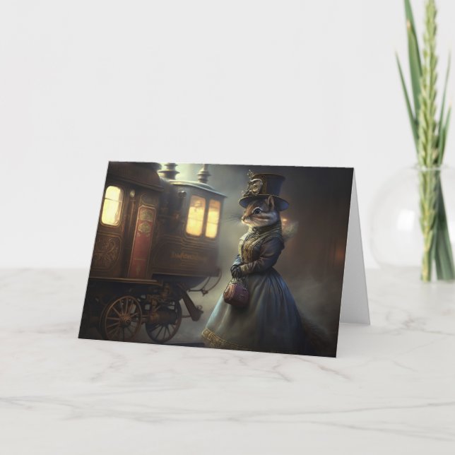 Steampunk Victorian Chipmunk Letterpress Thank You Card (Front)