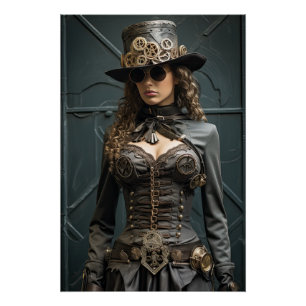 Steampunk Victorian Cosplay Top Hat Gears Poster