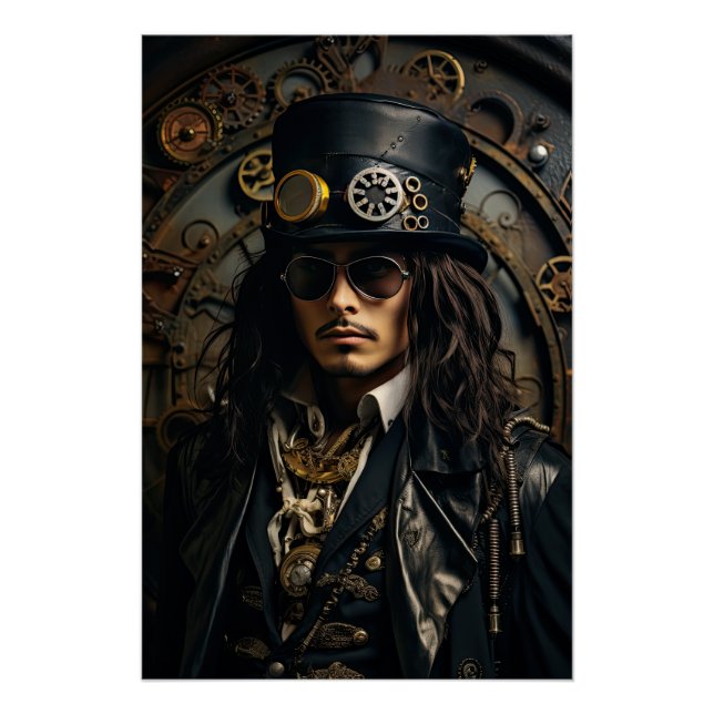 Steampunk Victorian Cosplay Top Hat Gears Poster (Front)
