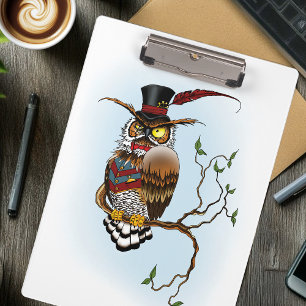 Steampunk Victorian Dapper Owl Top Hat Vintage Clipboard