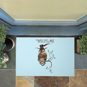 Steampunk Victorian Dapper Owl Top Hat Vintage  Doormat