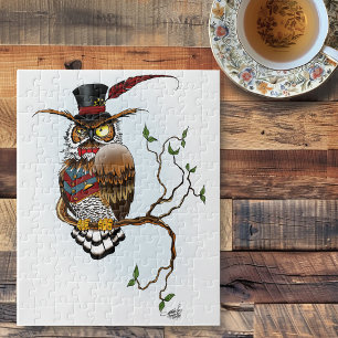 Steampunk Victorian Dapper Owl Top Hat Vintage Jigsaw Puzzle