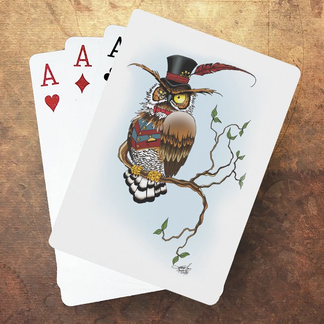 Steampunk Victorian Dapper Owl Top Hat Vintage  Poker Cards (Creator Uploaded)