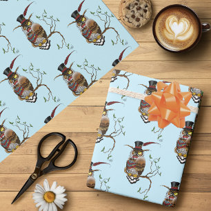 Steampunk Victorian Dapper Owl Top Hat Vintage  Wrapping Paper