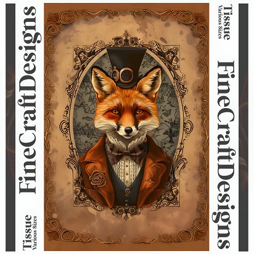  Steampunk Victorian Elegant Fox A4L Decoupage Tissue Paper