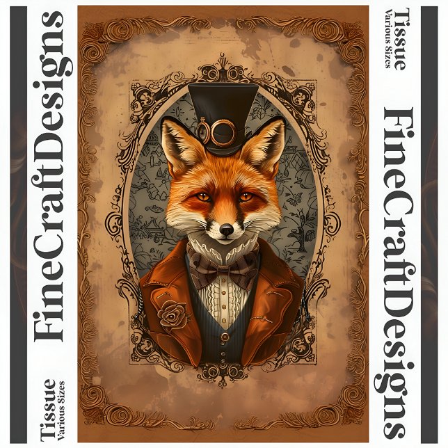  Steampunk Victorian Elegant Fox A4L Decoupage Tissue Paper (Creator Uploaded)