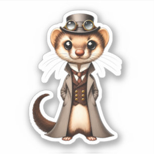 Steampunk Victorian Ferret World Traveler Sticker