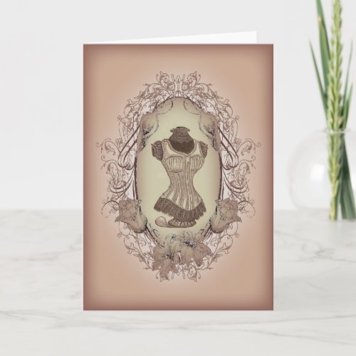steampunk victorian floral wreath vintage corset holiday card