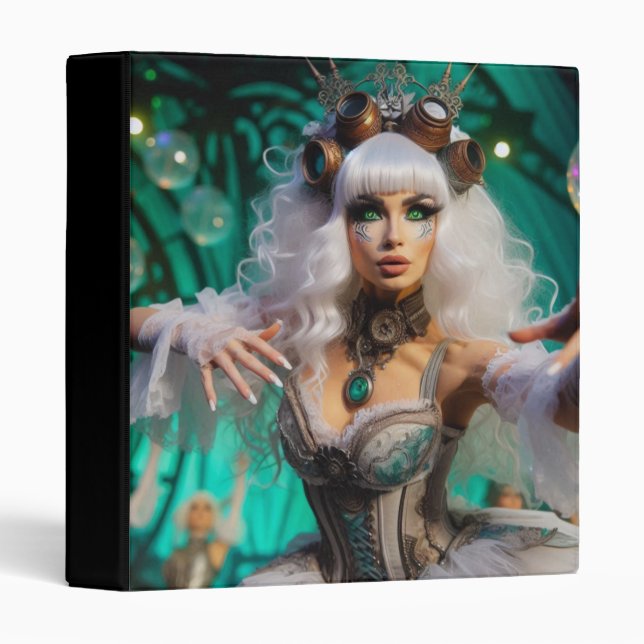 Steampunk Victorian Futuristic Green Dancer 3 Ring Binder (Front/Spine)