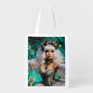 Steampunk Victorian Futuristic Green Dancer Grocery Bag
