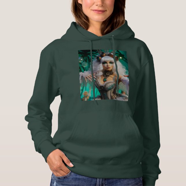 Steampunk Victorian Futuristic Green Dancer Hoodie (Front)