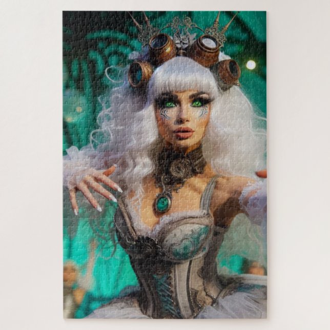 Steampunk Victorian Futuristic Green Dancer Jigsaw Puzzle (Vertical)