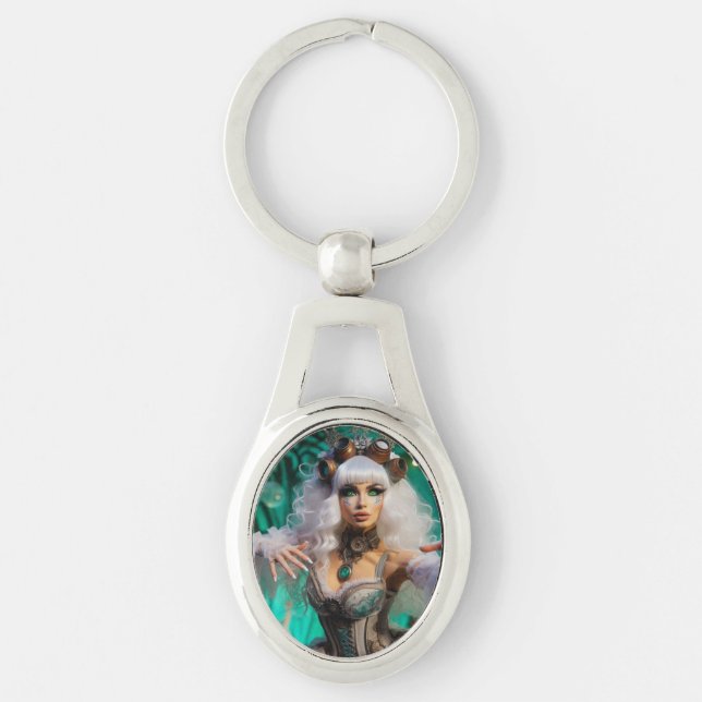 Steampunk Victorian Futuristic Green Dancer Keychain (Front)