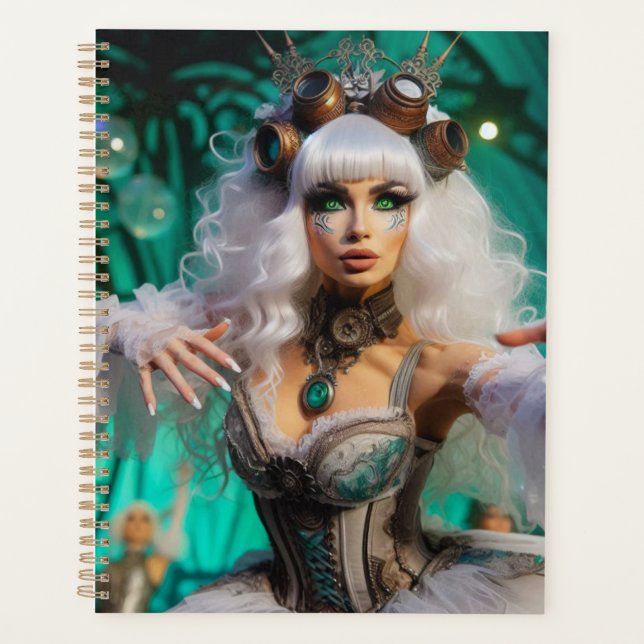 Steampunk Victorian Futuristic Green Dancer Planner (Front)