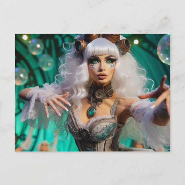 Steampunk Victorian Futuristic Green Dancer Postcard (Front)