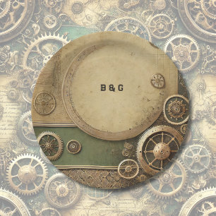 Steampunk Victorian Gearwork Wedding Paper Plates