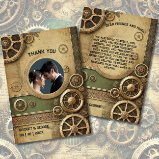 Steampunk Victorian Gearwork Wedding photo Thank You Card