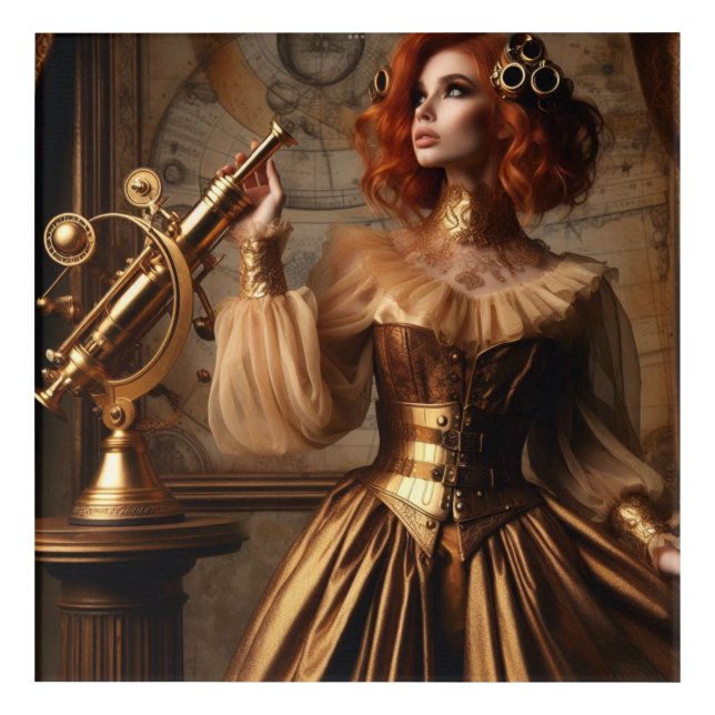 Steampunk Victorian Gold Astronomer Acrylic Print (Front)