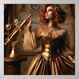 Steampunk Victorian Gold Astronomer Poster