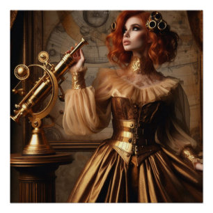 Steampunk Victorian Gold Astronomer Poster