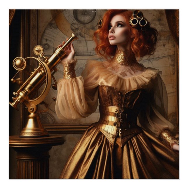 Steampunk Victorian Gold Astronomer Poster (Front)