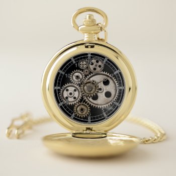 Steampunk Victorian Gothic Metallic Look Black  Pocket Watch by funny_tshirt at Zazzle