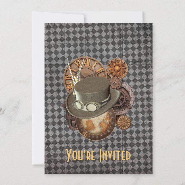 Steampunk Victorian Hats & Gears Invitation (Front)