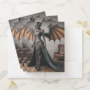 Steampunk Victorian Industrial Lady Dragon Rider Pocket Folder