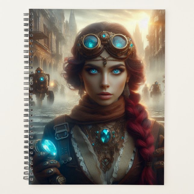 Steampunk Victorian Industrial Lady Explorer Planner (Front)