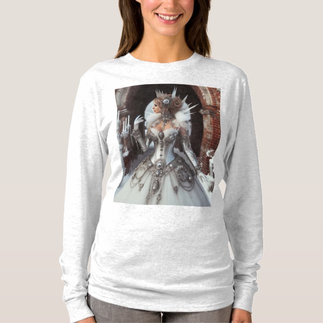 Steampunk Victorian Industrial Winter Ice Queen T-Shirt (Front)