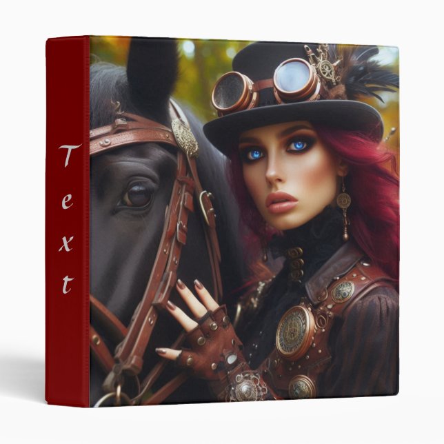 Steampunk Victorian Lady Dark Rider 3 Ring Binder (Front/Spine)