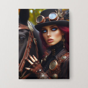 Steampunk Victorian Lady Dark Rider Button