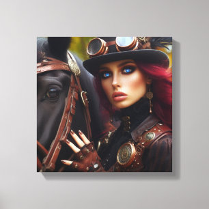 Steampunk Victorian Lady Dark Rider Canvas Print