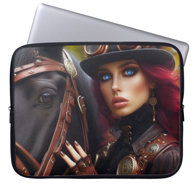 Steampunk Victorian Lady Dark Rider Laptop Sleeve (Front)