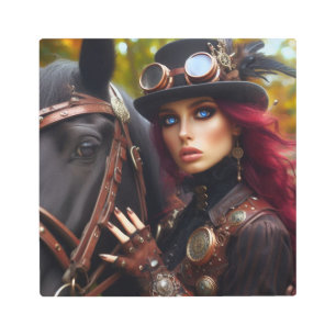 Steampunk Victorian Lady Dark Rider Metal Print
