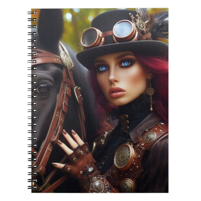 Steampunk Victorian Lady Dark Rider Notebook (Front)