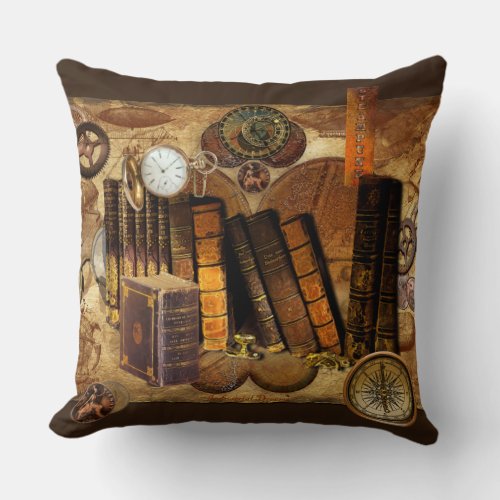 Steampunk Victorian Old Map Collage Throw Pillow