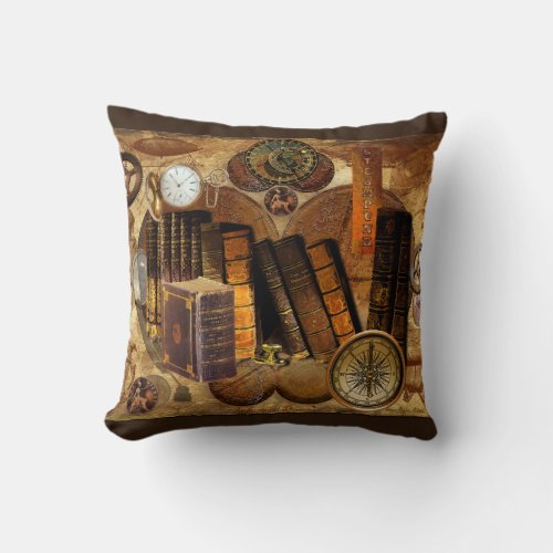 Steampunk Victorian Old Map Collage Throw Pillow