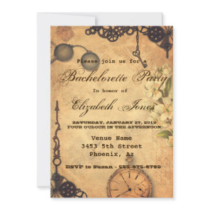Steampunk Victorian Vintage Bachelorette Party Invitation