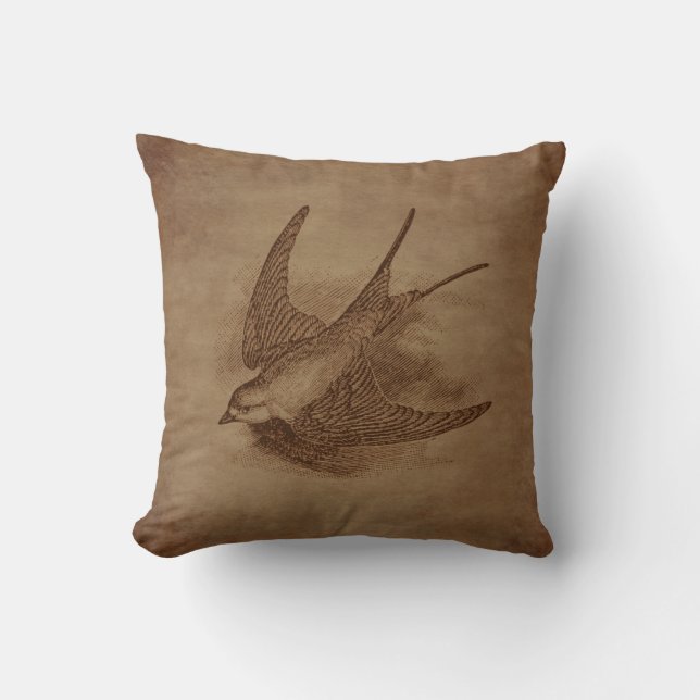 Steampunk Vintage Bird Throw Pillow (Front)