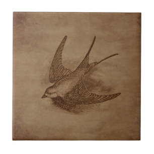 Steampunk Vintage Bird Tile