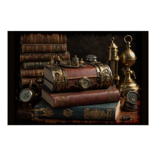 Steampunk Vintage Books Poster