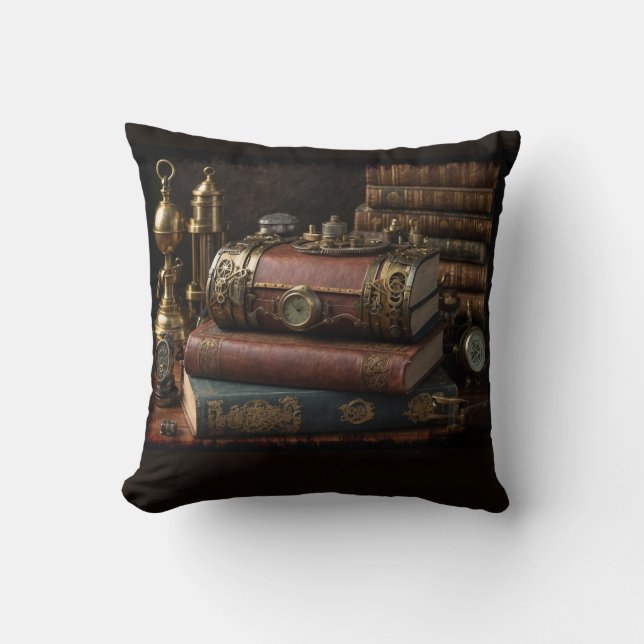 Steampunk Vintage Books Throw Pillow (Front)